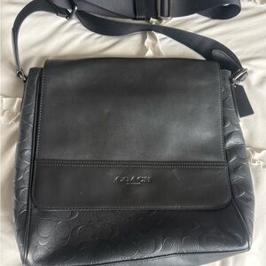 Coach Black Embossed Leather Messenger Bag